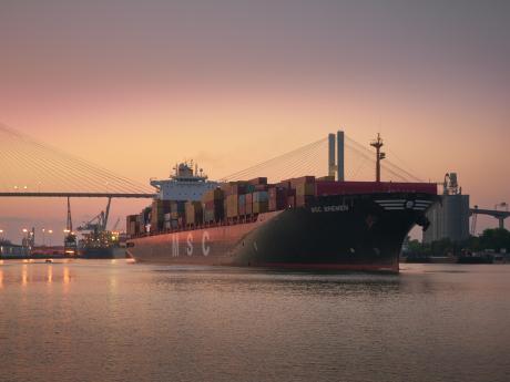 Cargo Ship at Bridge