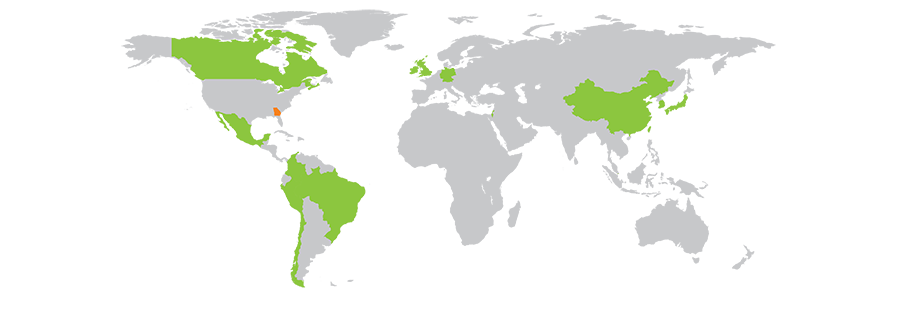map of the world showing what countries georgia has representation in for trade/ir