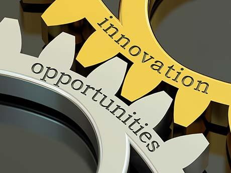 Business Opportunities gears that say "innovation" and "opportunities"