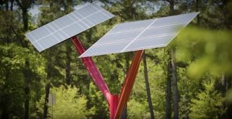 solar panel on a red pedastal