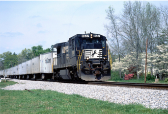 A train moves along the track