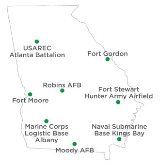 Map of Georgia military bases.